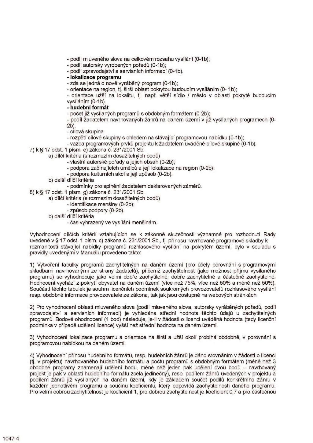 - podíl mluveného slova na celkovém rozsahu vysílání (0-1 b); - podíl autorsky vyrobených pořadů (0-1 b); - podíl zpravodajství a servisních informací (0-1 b).