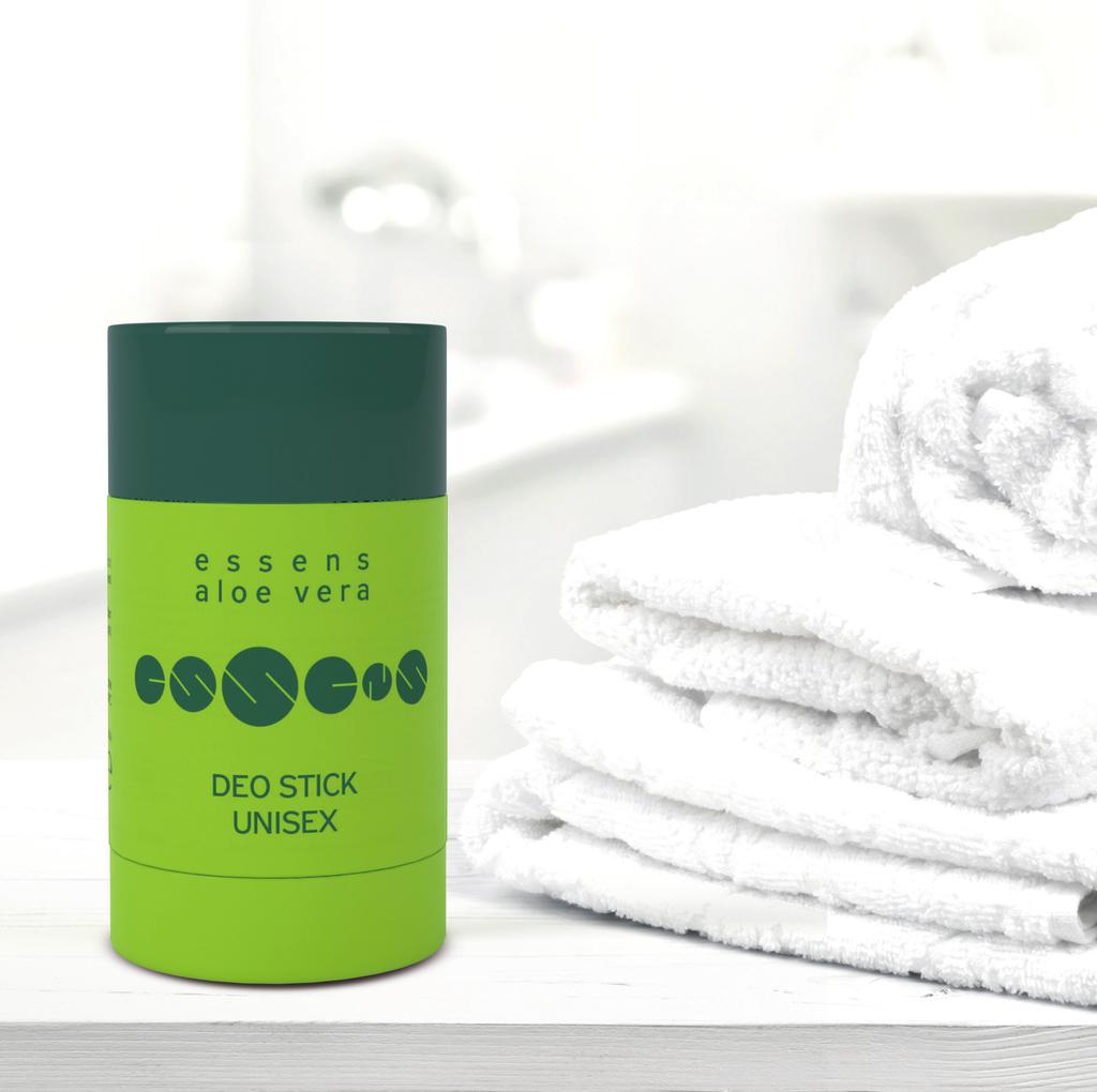 UNISEX cena 50 g 205 Kč ESSENS Aloe Vera Deo Stick účinný tuhý deodorant zajišťuje maximální ochranu proti pocení a nepříjemnému zápachu, zároveň poskytuje intenzivní péči o pokožku v podpaží vhodný