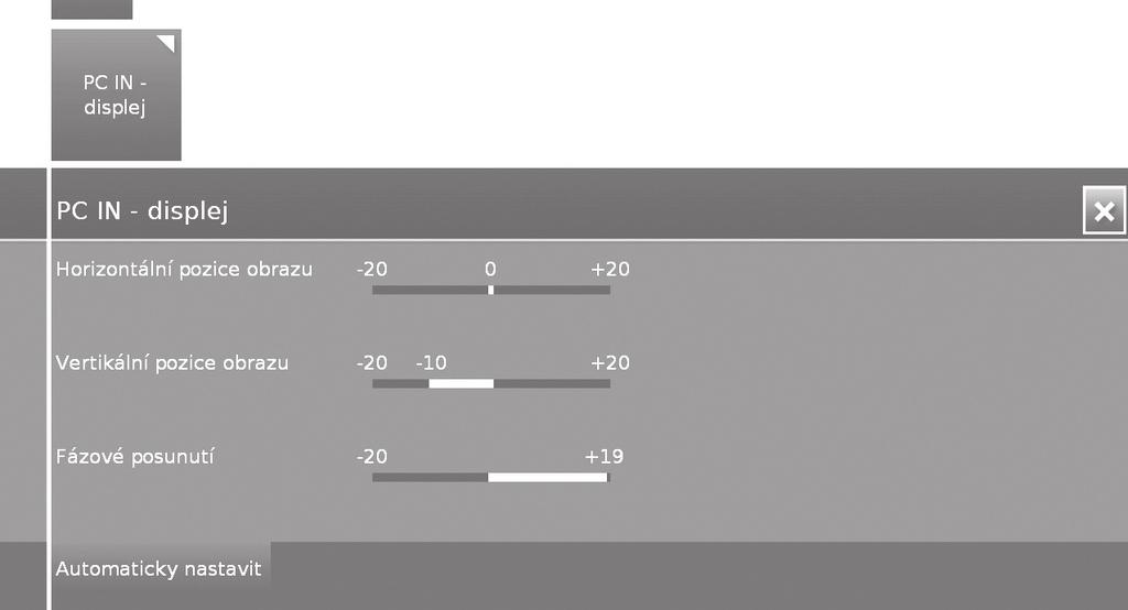 Připojení počítače 1Automatické nastavení obrazu 1z počítače Tato funkce umožňuje automatické nastavení nejlepšího zobrazení na obrazovce při použití analogových konektorů TV a PC a běžně prodávaného