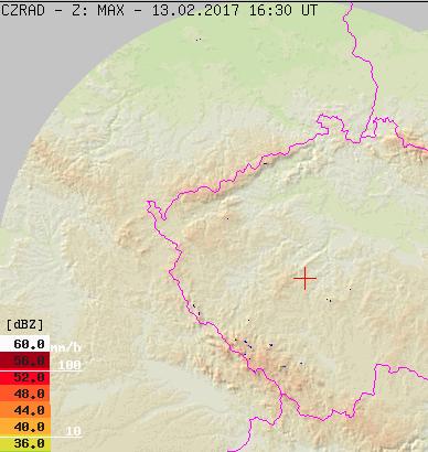 1.9 Meteorologická situace V oblasti letiště Příbram dne 13. 2. 2017 ve sledovaném období kolem 16:30 UTC bylo jasno způsobené rozsáhlou tlakovou výší.