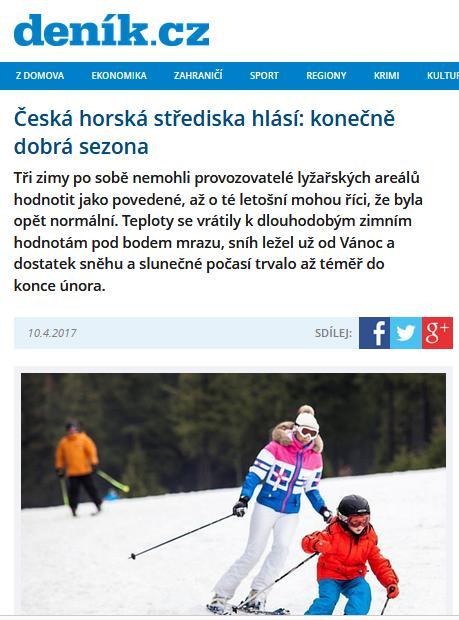 Česká horská střediska hlásí: