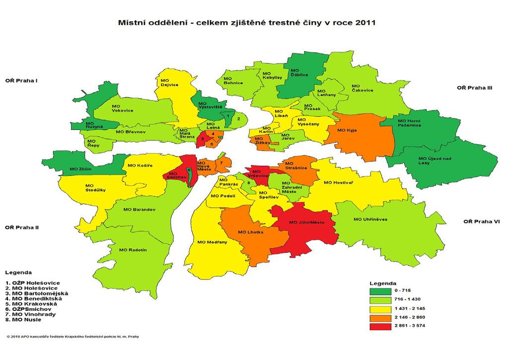 2.1.1 Územní rozložení kriminality Základní údaje ČR v roce 2011: Rozloha v km 2 : 78 866 Hustota obyvatelstva: 133,6 osob / km 2 Počet obyvatel: 10 532 770 Počet trestných činů / 10 tis.