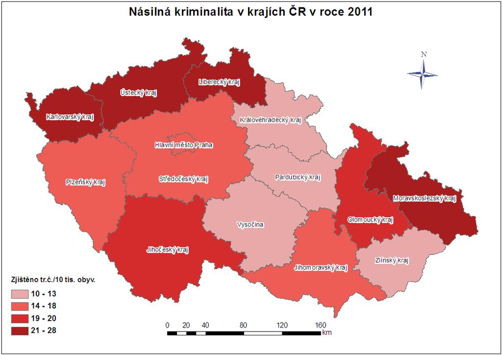2.2.4 Násilná kriminalita Zjištěno trestných činů: 19 409 (+7,4 %, +1 336) Objasněno trestných činů: 13 148 (+8 %, +978) Objasněnost 67,7 % (+0,4 %) Počet stíhaných a vyšetřovaných osob: 13 444 (+5,3