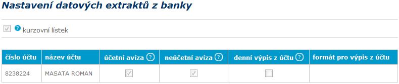 Stránku naleznete v menu Nastavení > Uživatelská > datové extrakty z banky. 3.1 