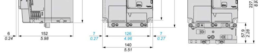 ..U40N4C (3fázové napájecí napětí 380 500 V, typové velikosti 2,2 až 4 kw) Poznámka: Rozměry frekvenčních měničů ATV320U30M3C.