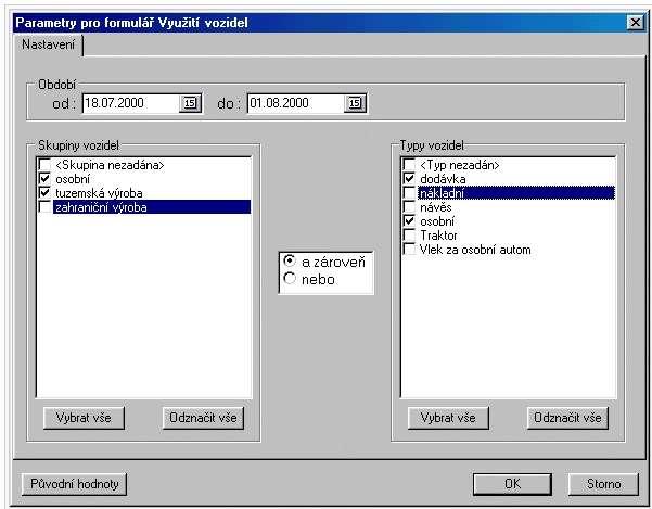 Formulář parametrů pro využití vozidel Volbu časového období provádíte zadáním data do horní části formuláře, a to buď přímo vložením data, nebo výběrem z vestavěného kalendáře.