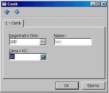 Položka v ceníku Formulář Ceník obsahuje následující pole, které je třeba vyplnit: Registrační číslo - číselné pole pro kód služby. Po jeho vyplnění se automaticky doplní Název.