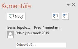 Tlačítkem Odstranit můžeme odstranit označený komentář. Pomocí voleb ve spodní části tlačítka můžeme odstranit všechny komentáře na aktuálním snímku či všechny komentáře v prezentaci.