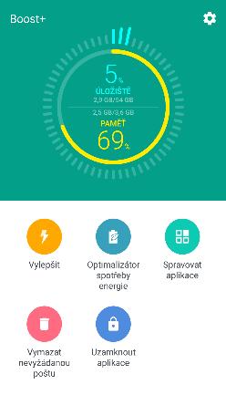 148 Boost+ Boost+ O aplikaci Boost+ Toto jsou některé z věcí, které můžete dělat pomocí aplikace Boost+. Sledujte prostor prostor úložiště telefonu a využívání paměti.