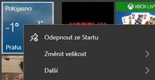Kliknutí na dlaždici se projeví stejně jako kliknutí na zástupce programu v nabídce Start nebo na připnuté tlačítko hlavního panelu.