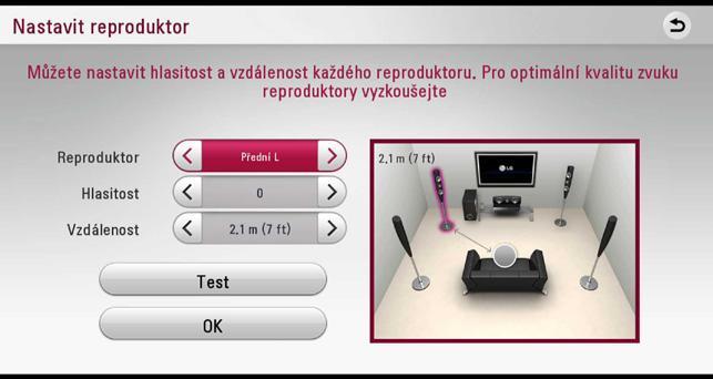 Systémové nastavení 31 Nastavit reproduktor Pro zajištění nejlepšího možného zvuku se řiďte zobrazením nastavení reproduktorů pro upřesnění hlasitosti připojených reproduktorů a jejich vzdálenosti od