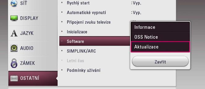 Nabídka aktualizace se objeví na obrazovce po zapnutí přehrávače. 2. Prostřednictvím tlačítek A/D zvolte požadovanou možnost a poté stiskněte tlačítko ENTER (b). Aktual.