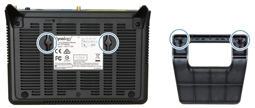 Umístění směrovače Synology Router K dosažení optimálního výkonu se doporučuje směrovač Synology Router umístit takto: Na pevný povrch (například polici) stranou od jakéhokoli možného fyzického