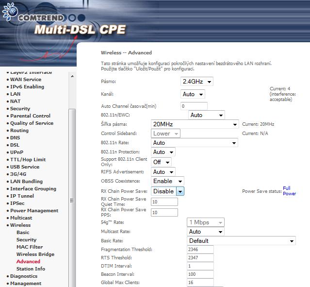 Popis jednotlivých funkcí je uveden v tabulce níže. Pole Pásmo Kanál Auto Channel Timer (min) Popis Nastaveno na 2.4 GHz pro kompatibilitu s normami IEEE 802.11x.