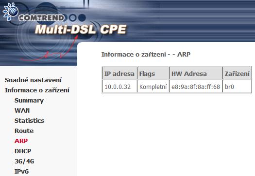 5.5 ARP Kliknutím na ARP zobrazíte informace o ARP (Address Resolution Protocol).