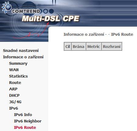 5.8.3 IPv6 Route Pole Cíl Brána Metrika Rozhraní Popis IPv6 Adresa cíle Adresa brány