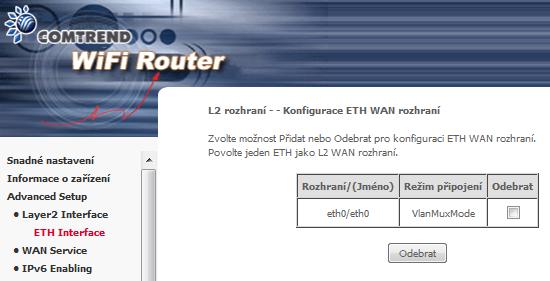 Kapitola 6 Pokročilá nastavení V menu pokročilá nastavení může uživatel provádět detailní konfiguraci zařízení.. 6.1 Rozhraní Layer 2 ETH rozhraní Na této obrazovce můžete přidávat nebo odstraňovat rozhraní WAN ETH.