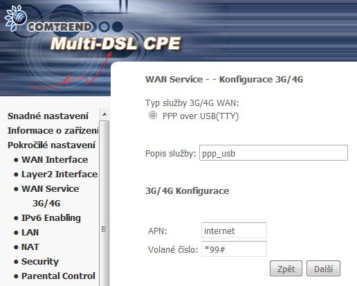 Na konfigurační stránce 3G/4G rozhraní můžete nastavit Popis služby, tedy název pod kterým připojení