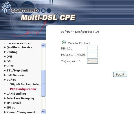 6.14.2 Konfigurace PIN Tato stránka je dostupná pouze je-li do USB portu připojen 3G/4G dongle.