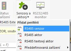 4.7 Nastavení senzorů a aktorů v Loxone config 4.7.1 Protokol 485 nastavení senzorů / aktorů Pod zvoleným RS485 extensionem si vložíme nový rs485 senzor viz.