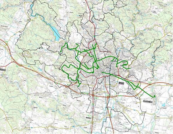 Obrázek 56 - Síť trolejbusových tratí v Brně. Zdroj: Generel veřejné hromadné dopravy. 7.1.3.