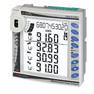 harmonické přídavný modul - dva výstupy (tranzistor nebo relé) použitelné jako S0 nebo alarmy přídavný modul volitelný komunikační port R32,, Ethernet, BACnet, Profibus velikost: 96x96mm CD displej s
