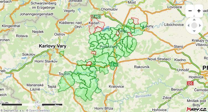Obrázek 1 : Mapa území a čerpání SPL (červené hranice = nečerpáno) 4.11.3.
