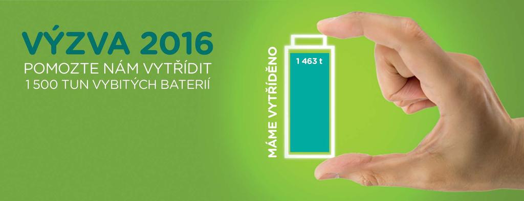 Rok 2016 s ECOBATem 11 Výzva 2016 Vytřídit 1 500 tun vybitých baterií bylo cílem naší iniciativy Výzva 2016.