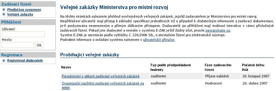 Přihlášením do systému jako dodavatel (viz kapitolu dále Uživatelské role v systému ) získává uživatel další možnosti interakce v rámci jednotlivých veřejných zakázek jako např.