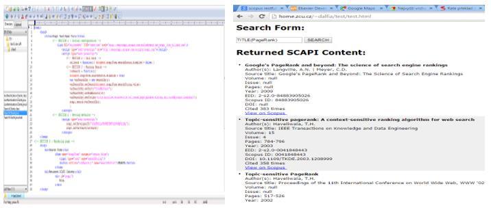 Aplikační příspěvek kdysi označované jako SCAPI, zobrazuje importované záznamy ve webové aplikaci, jež je na rozdíl od WoS API povinným cílovým místem využití stahovaných dat: Obr. 3.