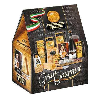 9058 Gran Gourmet Koš je zabalen v tvrdém dárkovém obalu a obsahuje: originální dřevěné prkénko s nožíkem, 30.