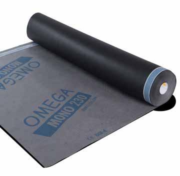 OMEGA MONO 230 Difuzně otevřená vrstva pro přímou instalaci na tepelnou izolaci nebo dřevěné bednění; monolitická membrána zvyšuje odolnost vůči UV záření a vodotěsnost.