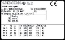 Příklady výkonnostních štítků motorů 1LE16 Příklad: výkonnostní štítek motoru