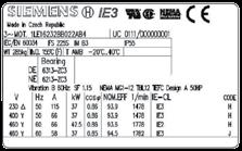 motoru Eagle line 1LE1623, třída účinnosti NEMA Premium efficient Výrobní údaje