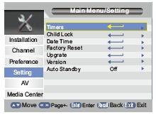 Timeshift aktivaci mode) 6. NASTAVENÍ. 6.1. Nastavení menu 1. Stiskněte tlačítko "Menu" pro vstup do hlavního menu. 2.