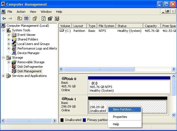 Zobrazí se New Partition Wizard (průvodce novým rozdělením) a nabídne vám několik možností rozdělení. Na prvním štítku zvolte typ rozdělení. Obvykle je to primární.