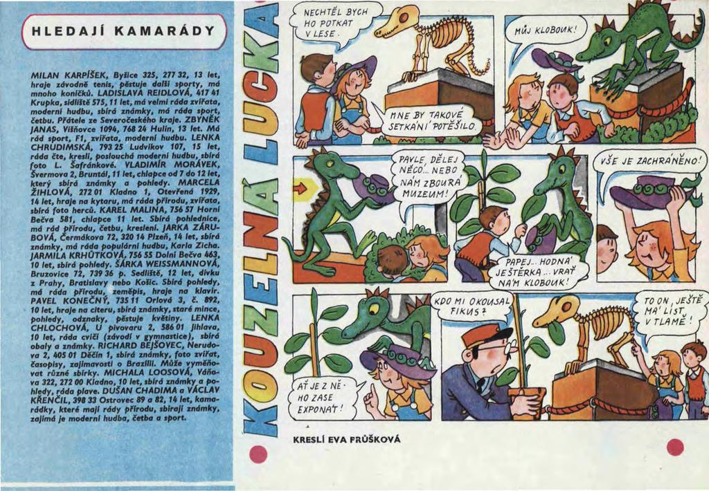 HLEDAJI KAMARÁDY MILAN KARP/fEK, 8yllce 325, 277 32, II let, hraje zcfyodn' tenl., pimije daljl.porty, mcf mnoho konllld'í. LADISLAVA REIDLOvA, 4,7., Krupka, slcllllt.