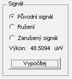 Vstupním signálem je zvolený signál podle obrázku 3.17 v jednotkách mv, aby byl výsledek lehce uchopitelný je převeden a vyjádřen v uw. Obr. 3.17: Panel pro výpočet výkonu 3.