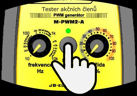 Levým potenciometrem se nastavuje frekvence PWM signálu v rozmezí od 10Hz do 10kHz, stupnice má logaritmický průběh. Pravým potenciometrem se nastavuje střída signálu od 0% do 100%.