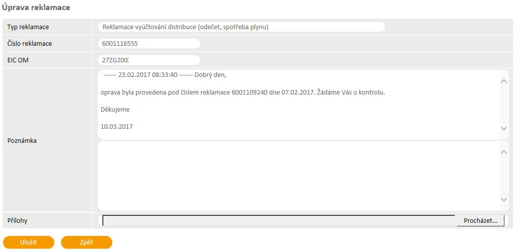 Tlačítkem uživatel uloží provedenou změnu do IS PDS a přejde do Evidence reklamací a požadavků. Tlačítkem provedených změn. je proveden návrat do Evidence reklamací a požadavků bez uložení 9.3.4.