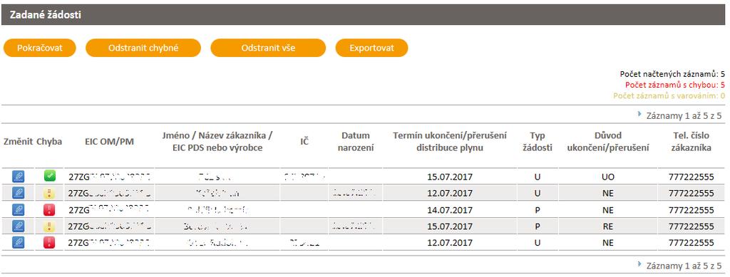 nemůže být nahrán. Uživatel aplikace může upravit poslední importovaný soubor na počet povolených žádostí dle hlášení nebo jej po odeslání již nahraných žádostí importovat samostatně.