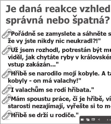 Skupiny následně představí své argumenty. Žáci by měli být schopni říci, co je důležité pro vytvoření takového tvrzení, které by jim pomohlo hříbě získat.