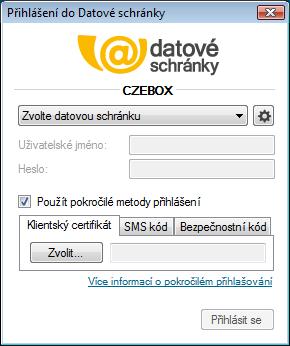 Datové schránky dialogu Nastavení a specifikovat tam přístup k další schránce. Jiné přihlášení zpřístupní nejjednodušší formu přihlášení ručním zadáním přístupových údajů.
