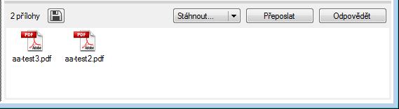 Pokud chcete soubory z přílohy uložit na váš lokální disk, klepněte na tlačítko v levém horním rohu okénka. Po výběru cílové složky se všechny soubory z přílohy do ní uloží.