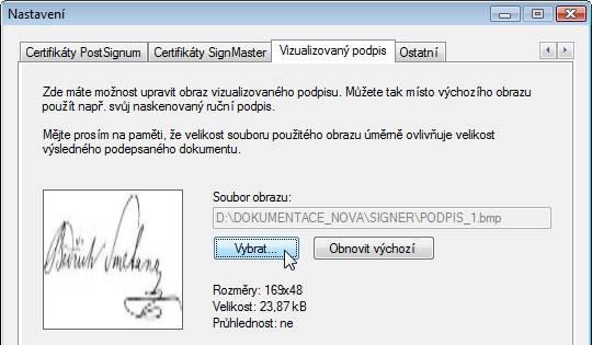 Nastavení vlastní grafiky pro vizualizaci podpisu Standardní symbol grafického podpisu, který vidíte na výše uvedeném obrázku, lze nahradit symbolem podle vašeho výběru.