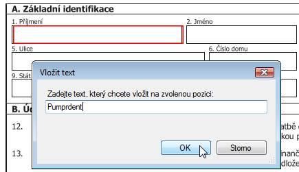 Stisknutím tlačítka OK dojde k vložení textu do