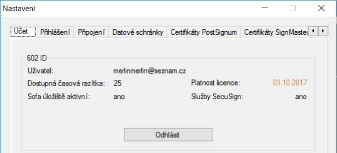 7.2. Platnost licence Nový uživatel, který se přihlásí do Signeru, dostane verzi TRIAL s platností omezenou na 14 dní s 25 časovými razítky.