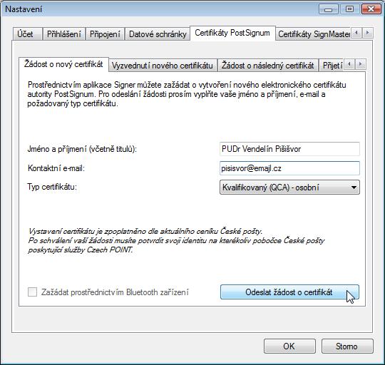 Aplikace Software602 Signer vám toto může usnadnit vytvořením a odesláním žádosti a vyzvednutím certifikátu elektronickou cestou.