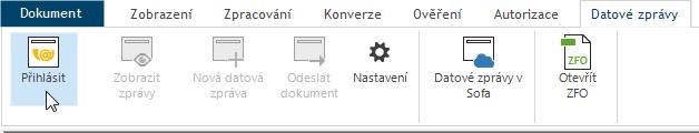 Před započetím práce s datovou schránkou je nutné se po stisku libovolného z těchto tlačítek k datové schránce přihlásit.