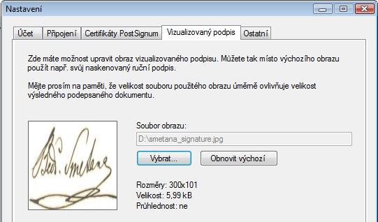 Nastavení vlastní grafiky pro vizualizaci podpisu Standardní symbol grafického podpisu, který vidíte na výše uvedeném obrázku, lze nahradit symbolem podle